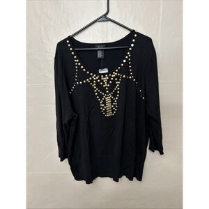RQT‎ 3X Black Fine Sweater Knit Top With Studs